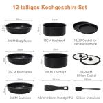 Sweetcrispy 12 pcs Pots and Pans Set, Nonstick Kitchen Induction Cookware Suit with Detachable Handle, Dishwasher Oven Safe, Black