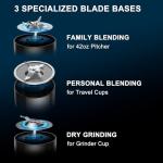 Greatogo 13-Piece Blender and Food Processor Combo, 4-in-1 Kitchen System, 4 BPA-Free Tritan Cups (42oz/24oz/17oz/10oz), Meat Chopper, Grinder Smoothies, Shakes, Baby Food, Silver, Ideal Gift