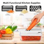 Vegetable Chopper,12-in-1 Multifunctional Food Chopper,Professional Onion Chopper with 7 Blades,Vegetable Cutter with Container for Salad,Potato,Carrot,and Garlic,Essential Kitchen Tool (White)