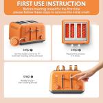 BUYDEEM DT640 4-Slice Toaster, Extra Wide Slots, Retro Stainless Steel with High Lift Lever, Bagel and Muffin Function, Removal Crumb Tray, 7-Shade Settings,Orange