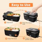 COZYEXPERT Electric-Lunch-Box-Heated-Food-Warmer 100W Heating Lunchbox for Adults 1.8L Portable Food Heater for Work/Car, 12V/24V/110-230V Lonchera Eléctrica Portátil with Fork Spoon (Black)