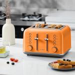 BUYDEEM DT640 4-Slice Toaster, Extra Wide Slots, Retro Stainless Steel with High Lift Lever, Bagel and Muffin Function, Removal Crumb Tray, 7-Shade Settings,Orange