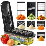 Le'raze 13-in-1 Vegetable Chopper Pro with Glass Container, Stainless Steel Blades, BPA-Free, Mandoline Slicer, Manual