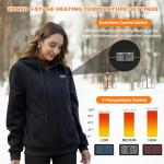 Moteoza Heated Hoodie for Women with Fleece Lining 7.4V 16000mAh Battery Women Heated Sweatshirt with Dual-Zone Heating (US, Alpha, X-Large, Regular, Regular) Dark Black