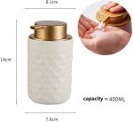 Countertop Soap Dispensers, Refillable Pump Bottle Soap Dispenser for Kitchen Sink, Refillable Hand Sanitizer Dispenser Simple Pattern Ceramics with Golden Pump Head Lotion Dispensers(Beige)