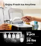 Silonn Smart Countertop Ice Maker - 9 Bullet Cubes in 6 Mins, 26 lbs per Day, Compact Wi-Fi Ice Maker Machine, 2 Ice Cube Sizes, Portable Ice Maker with Self-Cleaning for Kitchen/Office/RV