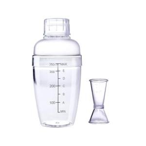 Plastic Bar Cocktail Shaker with Measuring Jigger Set,Hand Drink Mixer Boba Tea Shaker Cup with Scales,Bar Tool Transparent Protein(350ML)