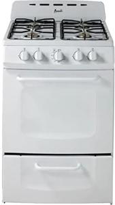 Avanti Gas Range Oven, Compact Freestanding Design, 2.6-Cu.Ft. Capacity 4 Sealed Burners with Electronic Ignition, Includes Broiler Storage Drawer and Accessories, 24-Inch, White