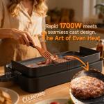 SENSCHEF Cleansnap Everyday Electric Griddle, 20” Nonstick Grill with Foldable Anti-Mess Shield, 1700W Fast Heating, ILAG Ultimate Coating, Dishwasher-Safe Removable Plate, Midnight Black