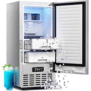 Kismile Under Counter Nugget Ice Maker, Pebble Ice Machine 80 lbs/Day, 24H Timer, Self-Cleaning, Double Ice Baskets, Built-in Ice Maker for Home & Office, Silver