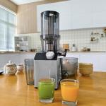 WHUTO Cold Press Juicer, Wide Feed Chute Juicer Machines, Stainless Steel Slow Masticating Juicers Easy to Clean, Vegetables & Fruits Juice Extractor, High Juice Yield, Platinum Color Knob