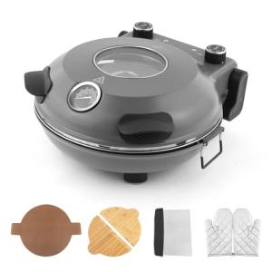 KLAIF 12" Electric Countertop Pizza Oven Indoor With Ceramic Stone, Dual Adjustable Temperature Controls, Includes 4 Pizza Tools, LMR-Gray