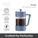Oggi Borosilicate Glass French Press Coffee Maker (20oz)- 5 Cup Capacity, Coffee Press, Single Serve Coffee Maker, Stainless Steel Lid & Plunger, Make Great Coffee Gifts, Blue
