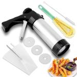 Churro Maker Machine,Stainless Steel Churro/Cookie Making Kit with 3 Discs,2 Cleaning Brush,2 Brushes,Piping Bag, Icing Piping Nozzles,for Home DIY Biscuit & Cake Decorating