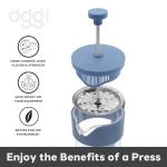 Oggi Borosilicate Glass French Press Coffee Maker (20oz)- 5 Cup Capacity, Coffee Press, Single Serve Coffee Maker, Stainless Steel Lid & Plunger, Make Great Coffee Gifts, Blue