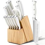 Knife Set, 15 Piece Premium Chef High Carbon Stainless Steel Kitchen Knife Block Set, Razor-sharp, Ergonomic Forged Triple Rivet Handle, Professional Knife Set for Kitchen, Dishwasher Safe(White)