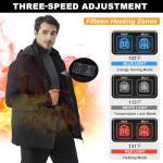 IQJBYU Men Dual-Control Heated Jacket, Water-Resistant Coat for Men with Battery Included, Soft Fleece Heated Hoodie 15 Heating Zones Heated Coat.(M)
