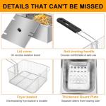 CooFel 10QT Electric Deep Fryer with Basket & Lid, 2500W Stainless Steel Countertop Frying Machine with Temperature Control, 10L Commercial & Home Use Fryer for French Fries, Chicken, Onion Rings