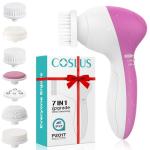 COSLUS Facial Cleansing Brush Silicone Face Scrubber: 7 in 1 FBS-D Electric Exfoliating Rotating Massage Device Waterproof Deep Cleaning Exfoliation Spa Machine - Electronic Skin Care Wash System