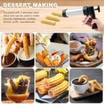 Churro Maker Machine,Stainless Steel Churro/Cookie Making Kit with 3 Discs,2 Cleaning Brush,2 Brushes,Piping Bag, Icing Piping Nozzles,for Home DIY Biscuit & Cake Decorating