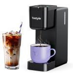 Tastyle Single Serve Coffee Maker Hot and Iced with Bold Brew, Small Coffee Machine for K Cup and Ground, Fits 7.3'' Travel Mug, Brews up to 16 Oz, 5 Cup Sizes, for Office, RV& Hotel, Elegant Black