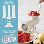 Meat Grinder w Tabletop Clamp & 2 Cutting Disks, Cast Iron Heavy Duty Sausage Maker & Manual Meat Mincer- Homemade Burger Patties, Ground Beef & More, Portable Holiday Cooking, Kitchen Essential Gift