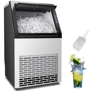 Stopsad Commercial Ice Maker Machine, 90lbs/24H, Stainless Steel Under Counter Ice Machine with 20lbs Storage, LED Digital Display, Self-Cleaning Freestanding Ice Maker for Home/Bar/Restaurant