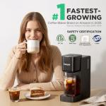 Tastyle Single Serve Coffee Maker Hot and Iced with Bold Brew, Small Coffee Machine for K Cup and Ground, Fits 7.3'' Travel Mug, Brews up to 16 Oz, 5 Cup Sizes, for Office, RV& Hotel, Elegant Black