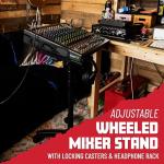 Gator Frameworks Adjustable Rolling Mixer Stand with Locking Casters and Headphone Hanging Rack, (GFW-MIXERCART-0400)