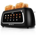 Tesslux 4 Slice Toaster with Touch Screen Control, 1.5" Wide Long Slots, 6 Browning Levels & 6 Bread Types, Digital Timer, Memory, Defrost, Reheat (BLACK)