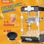 VEVOR Popcorn Maker, 480W Popcorn Popper Machine, 4 Oz Kettle Makes 1.5 Gallon per Batch, Tabletop Popcorn Maker, Includes 3 Scoops, Movie Theater Style, Black
