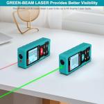 Kiprim Green Laser Distance Meter, 328ft Measuring Tool with USB Type-C Rechargeable Battery, ±1/16" Accuracy, Electronic Level, 10 Modes, Class II Laser, Reflector Plate LD100