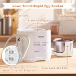 Kawu Egg Cooker, 6-in-1 Electric Rapid Egg Poacher for Hard Boiled Eggs, Yogurt, Custard, 12H Delay Start & Auto Off, Portable Breakfast Maker with Stainless Steel Bowl, 4 Eggs