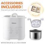 Kawu Egg Cooker, 6-in-1 Electric Rapid Egg Poacher for Hard Boiled Eggs, Yogurt, Custard, 12H Delay Start & Auto Off, Portable Breakfast Maker with Stainless Steel Bowl, 4 Eggs