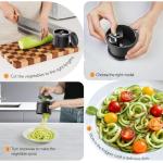 ZTQCSQ 3 in 1 Vegetable Spiralizer Slicer, Adjustable Thickness 0-3mm, Zucchini Spiralizer Veggie Noodle Maker for Cucumber/Zoodle/Salad/Spaghetti/Pasta with Food Container, Cleaning Brush, Black