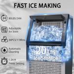 Stopsad Commercial Ice Maker Machine, 90lbs/24H, Stainless Steel Under Counter Ice Machine with 20lbs Storage, LED Digital Display, Self-Cleaning Freestanding Ice Maker for Home/Bar/Restaurant