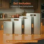 4 PCS Stainless Steel Cutting Boards for Kitchen, 304 Metal Non Stick Small Chopping Board Set, Dishwasher Safe & Warp Proof (15.3 x 11, 13.4 x 9, 11.8 x 7.9, 9.4 x 5.9 in)