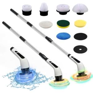 Electric Spin Scrubber- Ditch The Scrubbing! Long Handle Shower Scrubber with 9 Replaceable Heads - 2 Speed Cordless Brush Ensures Long Battery Life, Modern White Design!