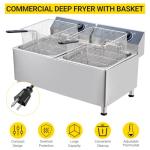 Dual 11L Commercial Deep Fryer | 3400W High-Power System with Oil Filtration & Adjustable XL Baskets & Lid | 201 Stainless Steel Construction for Food Trucks, Catering & Restaurant Use