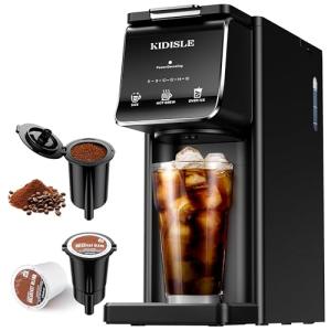 KIDISLE Hot & Iced Single Serve Coffee Maker for K Cup & Grounds, 6–16oz Brew Sizes, 40oz Water Tank, Reusable Pod Filter, Easy-to-Use, Black