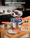 VEVOR Pressure Cooker, 10Qt Pressure Cooker Stainless Steel, Pressures Canner with Steaming Rack, Tempered Glass Lid, Three Pressures Settings for Meat, Beans, Rice, Soup, Sauces, Cook up to 100 kPa