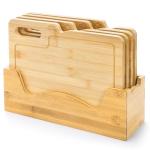 ZENFUN 4 Pack 12.5"L x 9.8"W Bamboo Cutting Boards with Holder, Wood Cutting Board Set, Chopping Boards Set with Food Icons, Kitchen Cutting Board Ideal for Meat, Fish, Bread, Vegetable, Fruit