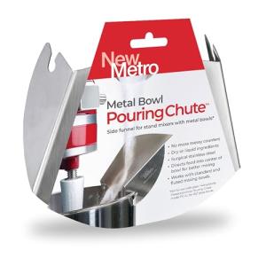 New Metro Design PC-10 Pouring Chute Compatible with KitchenAid Stand Mixer with Stainless Steel Bowl, Silver