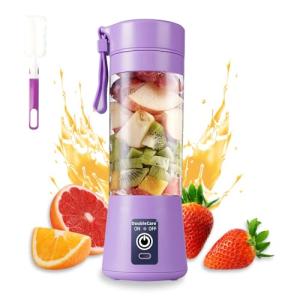 Portable Blender Cup,Electric USB Juicer Blender,Portable Juicer For Shakes and Smoothies, juice,380ml, Six Blades Great for Mixing,light purple
