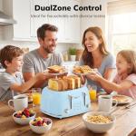 Keenstone Toaster 4 Slice, Retro Stainless Steel Wide Slot Toaster with Dual Independent Controls, 6 Browning Levels, Bagel, Defrost, Reheat & Cancel, Removable Crumb Tray, Blue