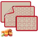 Macaron Silicone Baking Mats, 3 PCS Non Stick Macaroon Mat Silicone for Macarons, Cookie, Pastry, Red