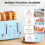 Keenstone Toaster 4 Slice, Retro Stainless Steel Wide Slot Toaster with Dual Independent Controls, 6 Browning Levels, Bagel, Defrost, Reheat & Cancel, Removable Crumb Tray, Blue
