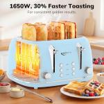 Keenstone Toaster 4 Slice, Retro Stainless Steel Wide Slot Toaster with Dual Independent Controls, 6 Browning Levels, Bagel, Defrost, Reheat & Cancel, Removable Crumb Tray, Blue