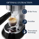 De’Longhi Dedica Espresso Machine with Manual Milk Frother, 15-Bar Pump & Adjustable Tray - Home Barista Coffee Maker for Espresso, Latte, Cappuccino & Iced Coffee - Italian Stainless Steel Design