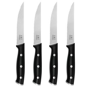 WANGMAZI Premium Steak Knife Set,High-carbon Stainless Steel Forged, Triple Rivets Sharp Steak Knives Set of 4,Hundreds of Years of Brand(4.5inch,Black Pro)